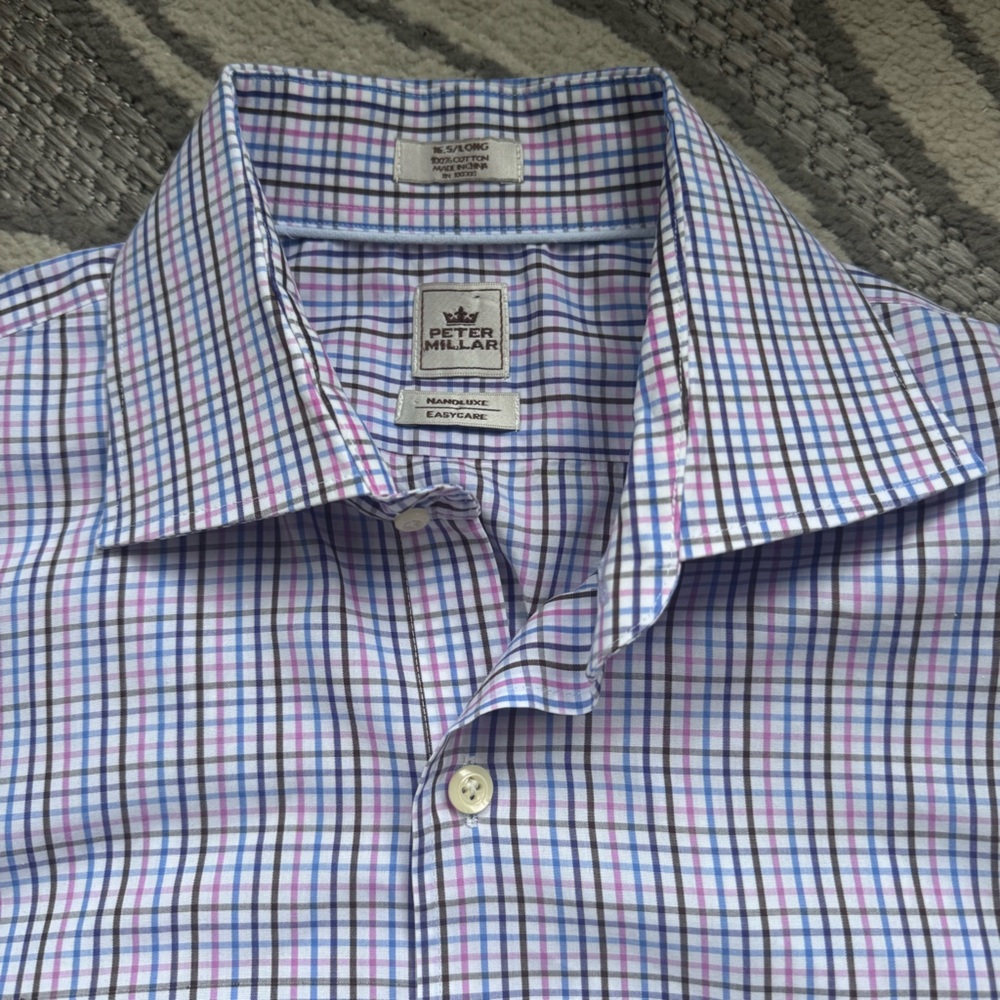 Peter Millar Men’s Nanoluxe Easycare Long Sleeve Button-Down Size 16.5‎ Long
